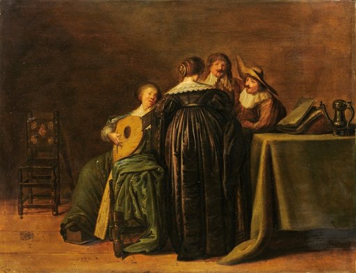 Elegant Society with a Lute Player