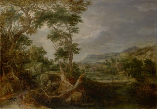 Marshy Valley with a Hill Castle and Distant Farmhouses