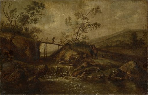 Landscape with Waterfall, Footbridge, and Figures
