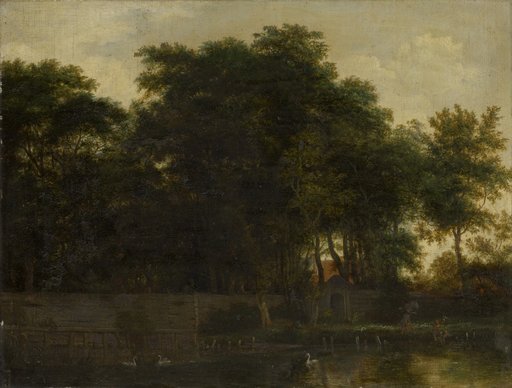 Swan Pond in Front of a Park