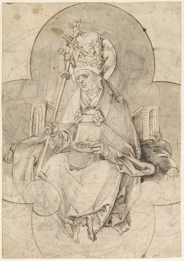 Design for a quatrefoil window with St. Pope Sixtus II