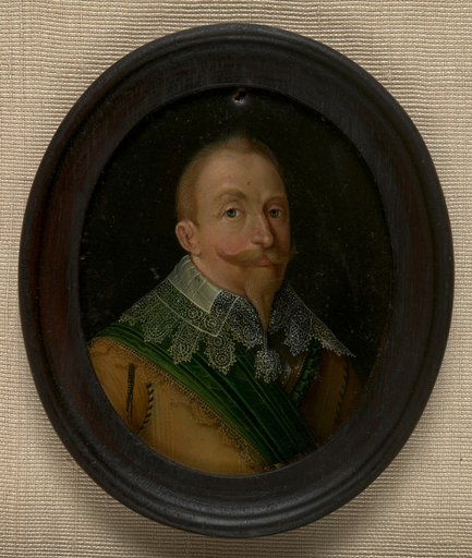 Portrait miniature of King Gustav Adolf of Sweden (1594–1632), facing right, in an oval frame