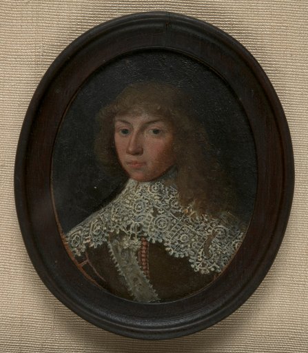 Portrait miniature of a young gentleman in the attire of the Thirty Years' War facing left, in an oval frame