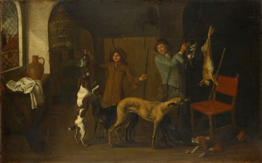Interior with Hunters and Dogs
