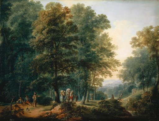 Waldlandschaft mit wandernden Bauern