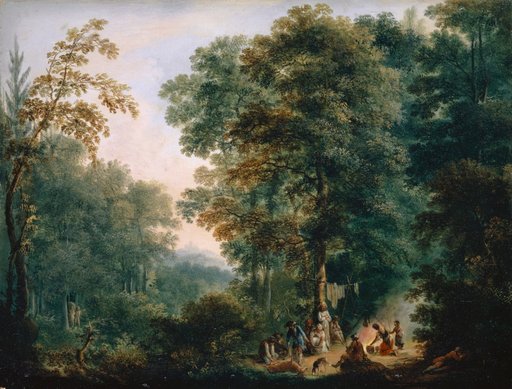 Waldlandschaft mit Jägern