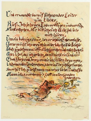 Below the text, a monk kneels in prayer before a skull