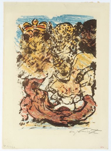 Reinecke before King Nobel and his wife, Braun the bear, and the cat Hinze