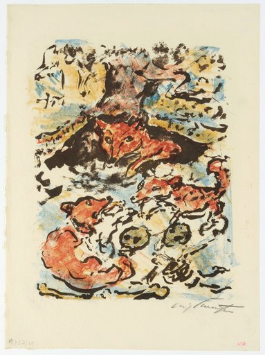 The vixen Ermelyn with her children in the fox den Malepartus
