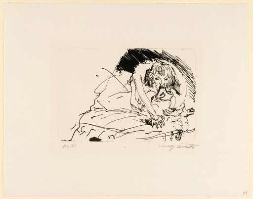A Couple Lying on the Ground Embracing. The Woman, Whose Head is Seen from Above, Wraps Her Arms Around the Man Leaning Over Her
