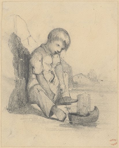 Boy with a Wooden Clog as a Boat