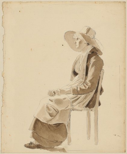Seated Woman with a Broad-Brimmed Hat Facing Left