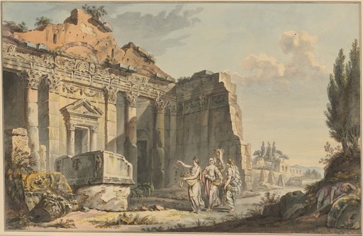 Roman Ruins with Four Girls Scattering Flowers