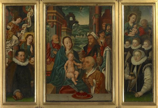 Adoration of the Kings (central panel); Annunciation with Donors / Flight into Egypt with Donor Figures (inner wings); Saint George / Saint Christopher (outer wings)