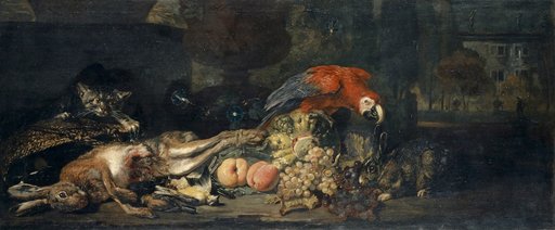 Still Life with Game and Fruit, Parrot, Rabbit, and Cat