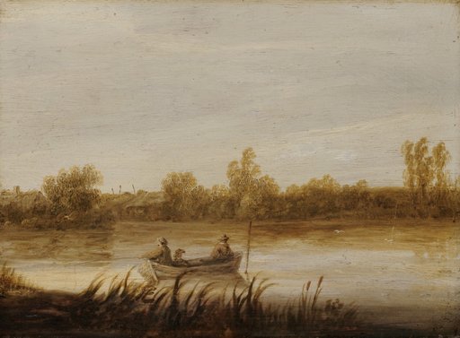 River Landscape with Anglers in a Boat