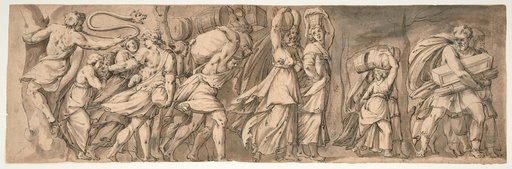 Procession of Men and Women Carrying Loads