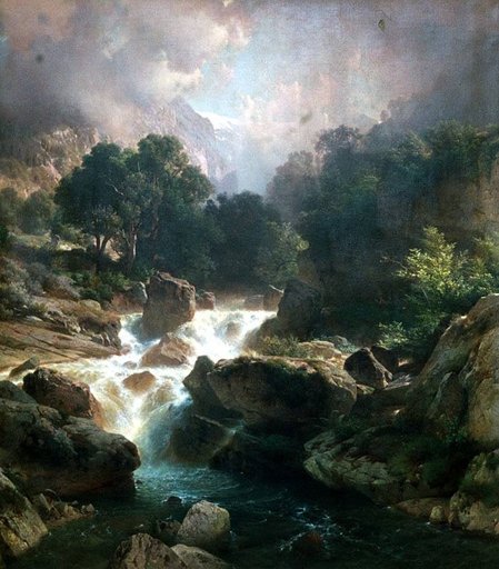 Mountain Landscape with Waterfall