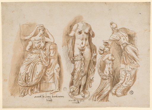 Relief Fragment with the Mourning Phaedra, Statue of Hermaphrodit from the Altieri Collection, and Unidentified Figures