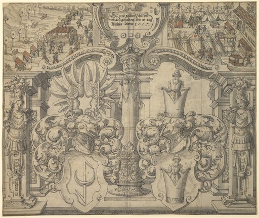Stained Glass Design with the Coats of Arms of Lucas Martin and Marx Heidelin, Above the Great Basel Guild Shooting of 1605