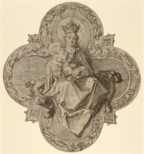 Design for a Trefoil Stained Glass Window with a Seated Madonna and Child