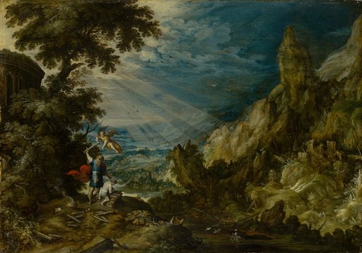 The Sacrifice of Isaac in a Wild Rocky Valley