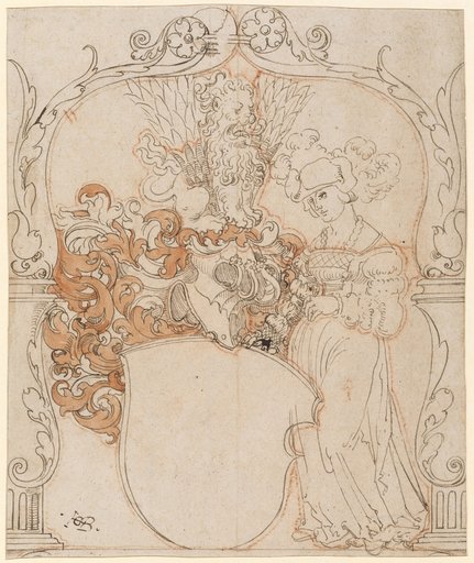 Stained-Glass Design with a Woman as a Shield-Bearer and an Empty Coat of Arms
