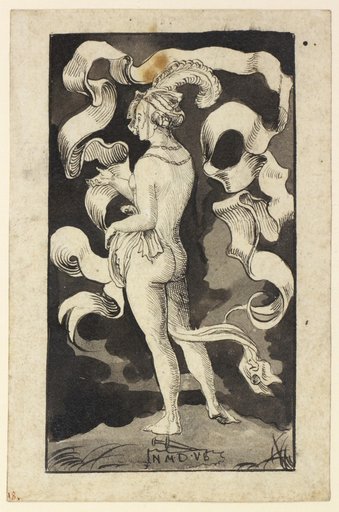 Nackte weibliche Figur von hinten