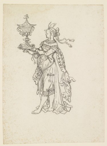 Antikisch gewandetes Mädchen mit grossem Pokal, nach links (Fortuna)