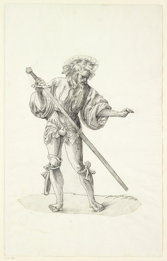 Henkersknecht in bewegter Vorderansicht, das lange Schwert ziehend