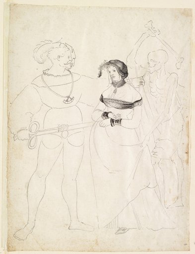 Landsknecht mit Bürgersfrau und Skelett