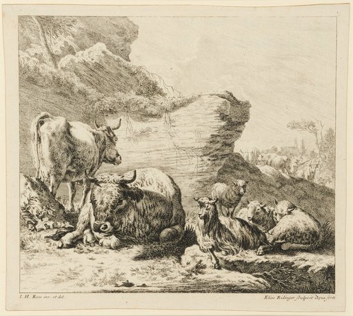 Bull and Cow with Goat and Sheep