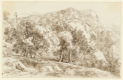 Wooded Landscape with a Reclining Traveler in the Foreground Left