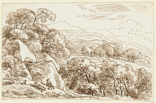 Landscape Study, Two Reclining Travelers with Dog in the Foreground Left