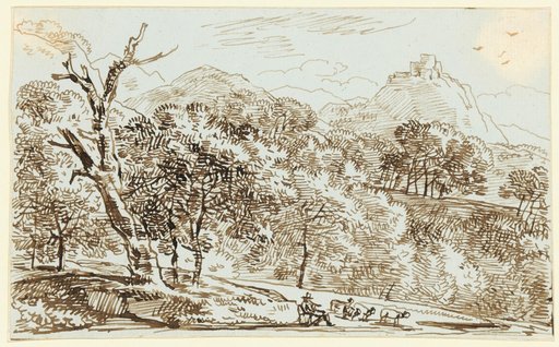 Landscape Study, a Shepherd with Sheep in the Foreground