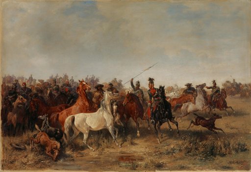 Uhlans Chasing a Herd of Horses from Honvéd Hussars