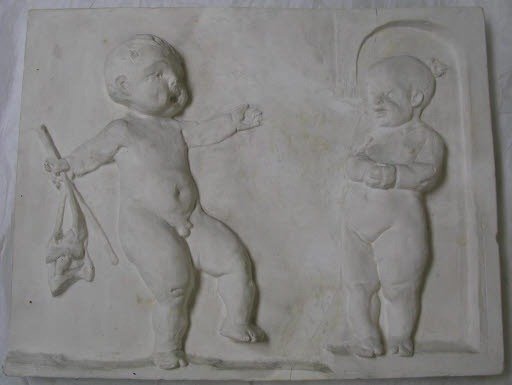 A Cherub Returns Home from His Journey and is Welcomed by a Second Cherub (One of Ten Plaster Casts Depicting Scenes of Pottery from the Relief Frieze on the House of Arnold Böcklin's Brother, the Master Potter Walter Böcklin)