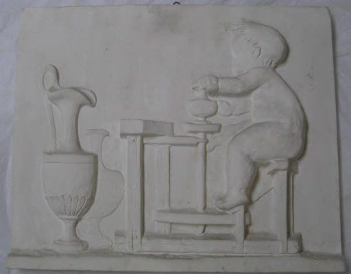 Cherub at the Potter's Wheel (One of Ten Plaster Casts Depicting Scenes of Pottery from the Relief Frieze on the House of Arnold Böcklin's Brother, the Master Potter Walter Böcklin)