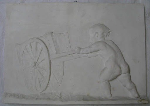 Cherub with a Wheelbarrow (One of Ten Plaster Casts Depicting Scenes of Pottery from the Relief Frieze on the House of Arnold Böcklin's Brother, the Master Potter Walter Böcklin)