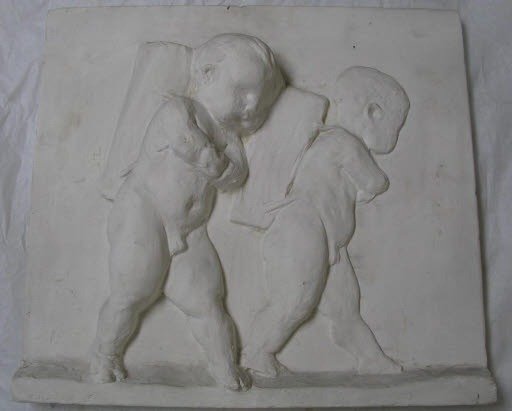Two Cherubs with Barrels (One of Ten Plaster Casts Depicting Scenes of Pottery from the Relief Frieze on the House of Arnold Böcklin's Brother, the Master Potter Walter Böcklin)