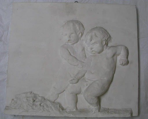 Two Cherubs Preparing Clay (One of Ten Plaster Casts Depicting Scenes of Pottery from the Relief Frieze on the House of Arnold Böcklin's Brother, the Master Potter Walter Böcklin)