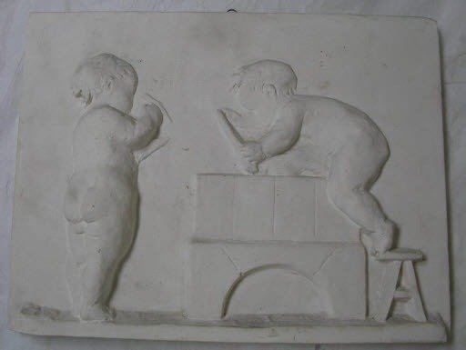 Two Cherubs Building a Kiln (One of Ten Plaster Casts Depicting Scenes of Pottery from the Relief Frieze on the House of Arnold Böcklin's Brother, the Master Potter Walter Böcklin)