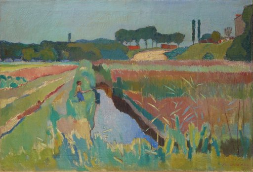 Swamps at Neudorf with a Boy Fishing