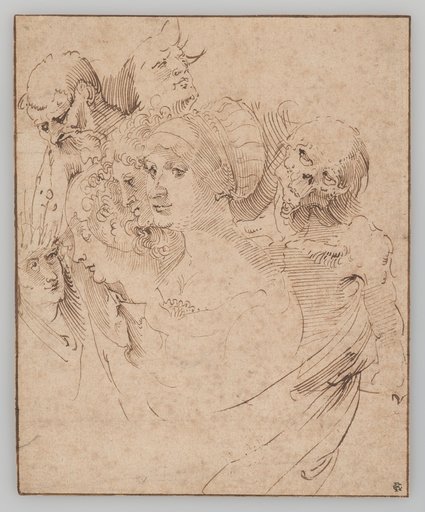 Study Sheet with Seven Heads, Including Death