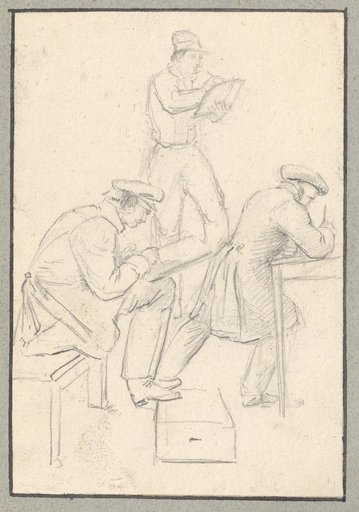 Three Artists Studying Drawing in the Studio