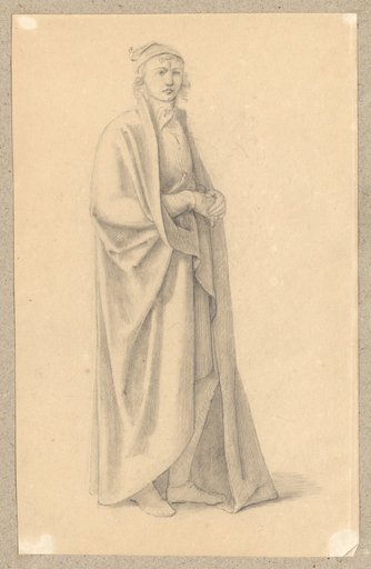 Cloak Study (Standing Youth in Three-Quarter Profile with Cap, Neck Scarf, and Floor-Length Cloak)