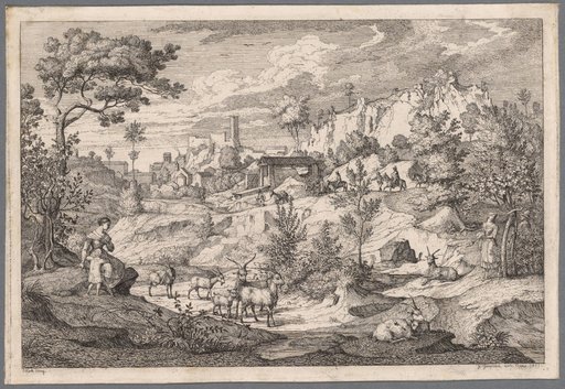 Serpentine Landscape near Olevano with Goat Herdswomen and Donkey Drivers