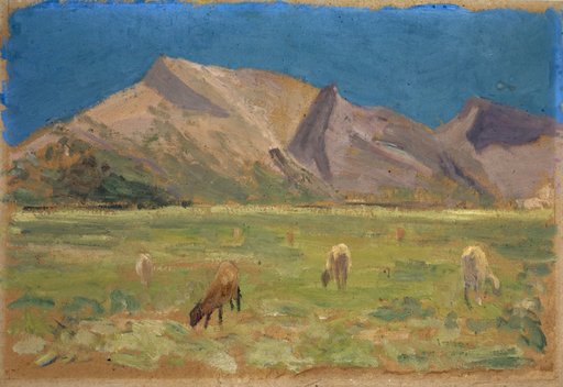 Grazing Sheep before Barren Hills