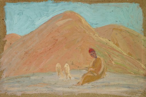 Mountain Herdsman with Two Sheep