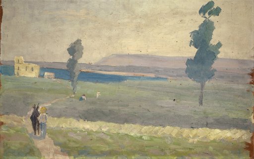 Southern Landscape with an Arm of the Sea; Reverse: Three Naked Bathers by the Sea